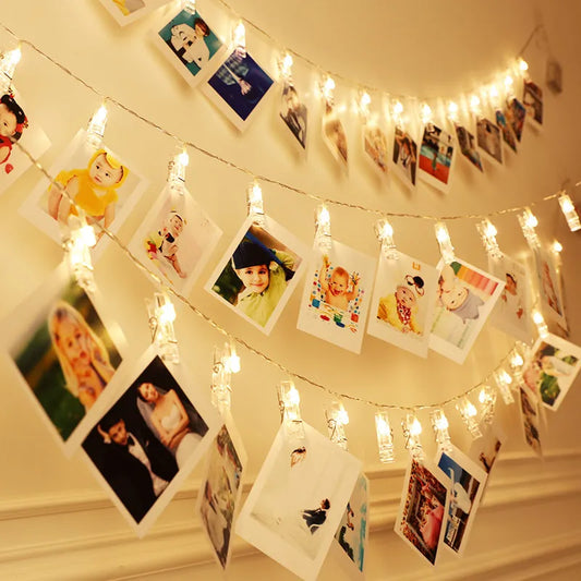 String and Clips Hanging Photo Display