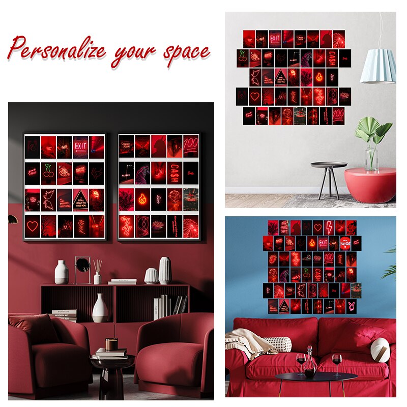 Red Neon Aesthetic Wall Collage Kit