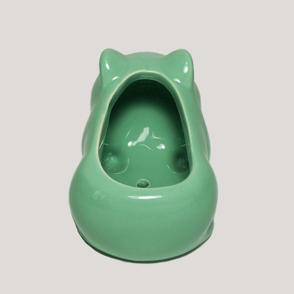 Back view of the green frog-shaped pot, showcasing the opening for a plant, a whimsical piece for collections like dreamy room decor or room accents.