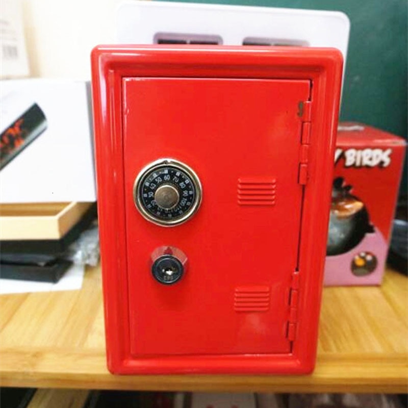 Vibrant red mini safe box with a combination lock, adding a pop of color and security to dorm room decor or as a fun addition to a kawaii room collection.