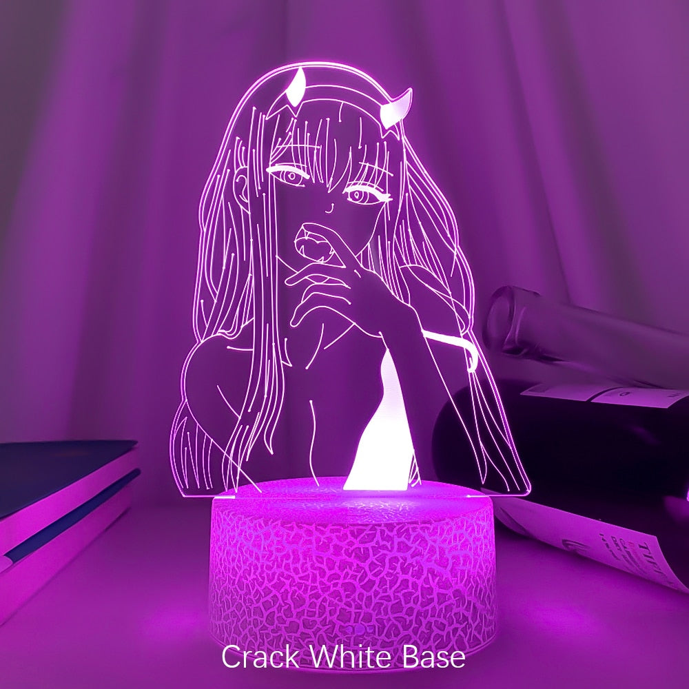 Anime-themed LED lamp on a crack-patterned white base, a striking addition to a cottagecore bedroom or a coquette room decor setting.