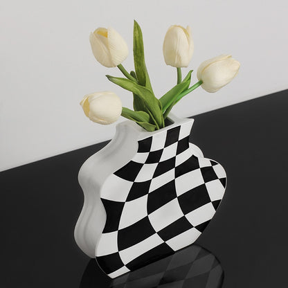 Black and White Checkered Vase