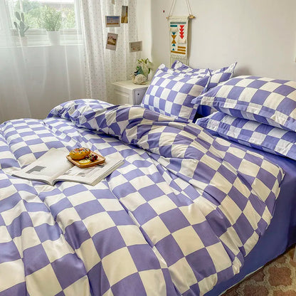 Checkered Duvet Bedding Set with Sham Set